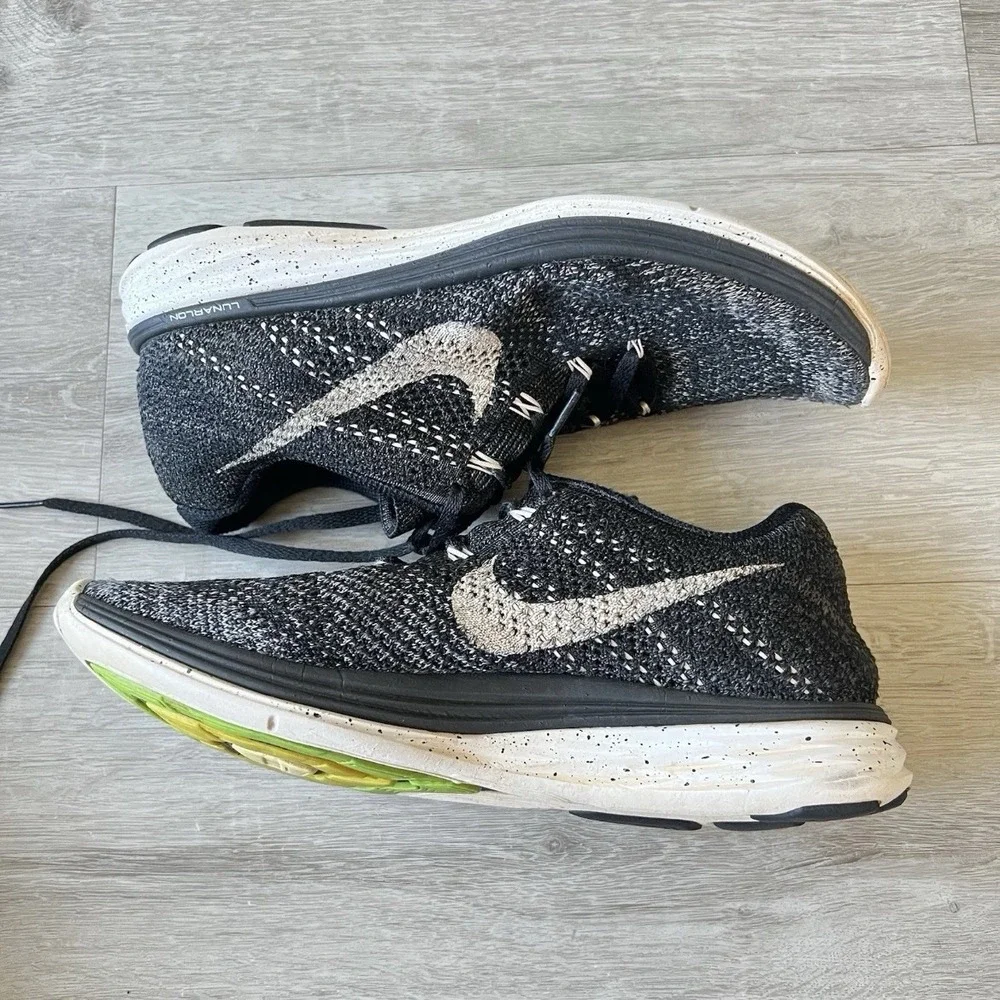 Nike Flyknit Lunar 3 Running Shoes Mens 9 Black White Lunarlon Sneakers
